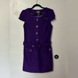 CeCes New York Wool Blend Dress Purple Sequin Flower Applique Sleeveless Size 8